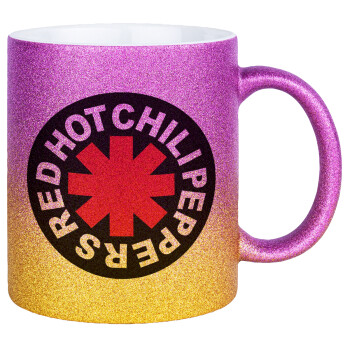 Red Hot Chili Peppers, Κούπα Χρυσή/Ροζ Glitter, κεραμική, 330ml