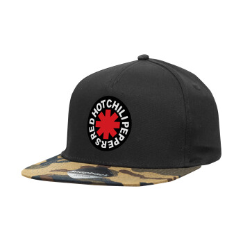 Red Hot Chili Peppers, Adult Flat Snapback Hat Black/Camouflage, (100% COTTON TWILL, ADULT, UNISEX, ONE SIZE)