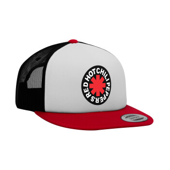 Red Hot Chili Peppers, Adult Foam Flat Snapback with Mesh Red-White-Black (POLYESTER, ADULT, UNISEX, ONE SIZE)