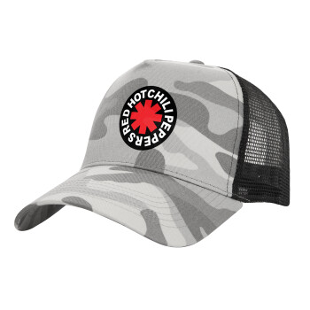 Red Hot Chili Peppers, Adult Structured Trucker Hat, with Mesh, (Camouflage) Army Camo (100% COTTON, ADULT, UNISEX, ONE SIZE)