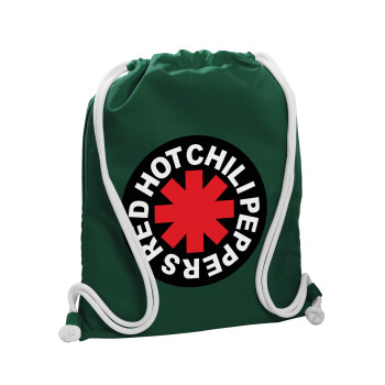 Red Hot Chili Peppers, Τσάντα πλάτης πουγκί GYMBAG BOTTLE GREEN, με τσέπη (40x48cm) & χονδρά λευκά κορδόνια