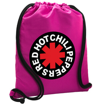 Red Hot Chili Peppers, Τσάντα πλάτης πουγκί GYMBAG Φούξια, με τσέπη (40x48cm) & χονδρά κορδόνια