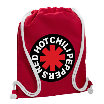 Red Hot Chili Peppers, Τσάντα πλάτης πουγκί GYMBAG Κόκκινη, με τσέπη (40x48cm) & χονδρά κορδόνια