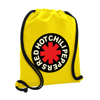 Red Hot Chili Peppers, Τσάντα πλάτης πουγκί GYMBAG Κίτρινη, με τσέπη (40x48cm) & χονδρά κορδόνια
