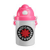 Red Hot Chili Peppers, Ροζ παιδικό παγούρι πλαστικό (BPA-FREE) με καπάκι ασφαλείας, κορδόνι και καλαμάκι, 400ml