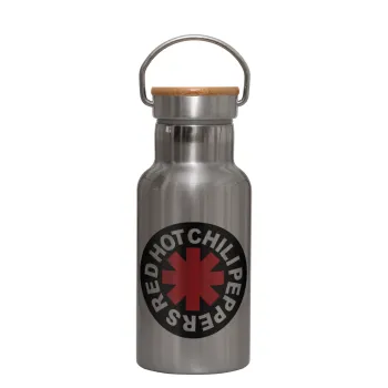 Red Hot Chili Peppers, Μεταλλικό παγούρι θερμός (Stainless steel) Ασημένιο με ξύλινο καπακι (bamboo), διπλού τοιχώματος, 350ml