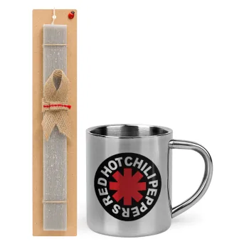 Red Hot Chili Peppers, Easter Set, metallic thermal cup (300ml) & Easter aromatic flat candle (30cm) (GRAY)