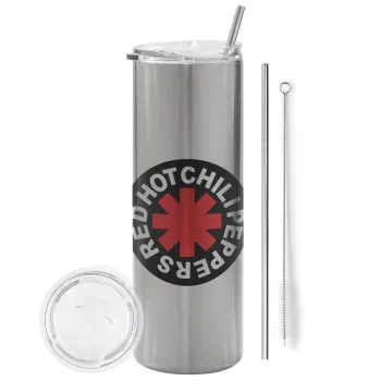 Red Hot Chili Peppers, Tumbler stainless steel Silver 600ml, with metal straw & cleaning brush