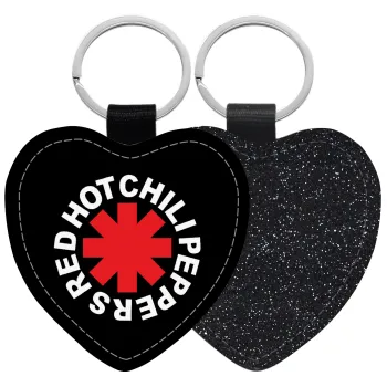 Red Hot Chili Peppers, Μπρελόκ PU δερμάτινο glitter καρδιά ΜΑΥΡΟ