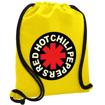 Red Hot Chili Peppers, Τσάντα πλάτης πουγκί GYMBAG Κίτρινη, με τσέπη (40x48cm) & χονδρά κορδόνια