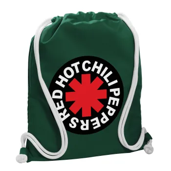 Red Hot Chili Peppers, Τσάντα πλάτης πουγκί GYMBAG BOTTLE GREEN, με τσέπη (40x48cm) & χονδρά λευκά κορδόνια
