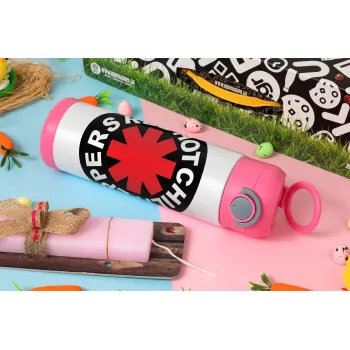 Red Hot Chili Peppers, Easter candle, Childrens hot water bottle, stainless steel, with safety straw, PINK (500ml)