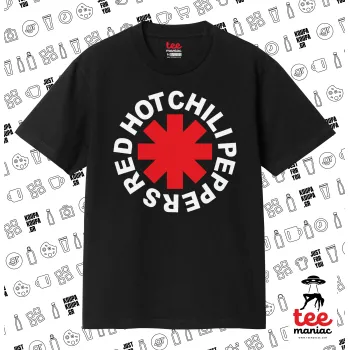 Red Hot Chili Peppers, Κλασικό T-Shirt, διπλής ραφής, χωρίς πλευρικές ραφές ΜΑΥΡΟ από 100% βαμβάκι. Vegan & OEKO-TEX πιστοποιημένο.