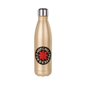 Red Hot Chili Peppers, Glitter gold stainless steel thermos bottle, double-walled, 500ml