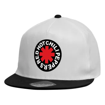 Red Hot Chili Peppers, Child's Flat Snapback Hat, White (100% COTTON, CHILDREN'S, UNISEX, ONE SIZE)