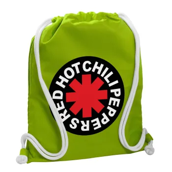 Red Hot Chili Peppers, Backpack bag GYMBAG LIME GREEN, with pocket (40x48cm) & thick cords