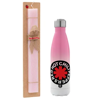 Red Hot Chili Peppers, Πασχαλινή Λαμπάδα με Μεταλλικό παγούρι θερμός Ροζ/Λευκό (Stainless steel), διπλού τοιχώματος, 500ml & κερί αρωματικό πλακέ (30cm) (ΡΟΖ)