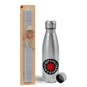 Red Hot Chili Peppers, Easter Set, metallic Inox water bottle (750ml) & aromatic flat Easter candle (30cm) (GRAY)
