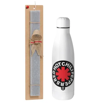 Red Hot Chili Peppers, Easter Set, metallic stainless thermos bottle (500ml) & scented flat Easter candle (30cm) (GRAY)