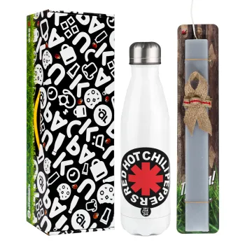 Red Hot Chili Peppers, Easter candle, metallic white thermos bottle (500ml) & aromatic flat candle (30cm) (GRAY)