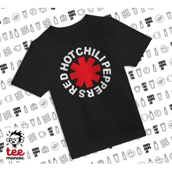 Red Hot Chili Peppers, Άνετο παιδικό T-Shirt ΜΑΥΡΟ από 100% βαμβάκι, για κάθε μέρα. Vegan & OEKO-TEX πιστοποιημένο.