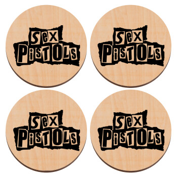 Sex Pistols, ΣΕΤ x4 Σουβέρ ξύλινα στρογγυλά plywood (9cm)