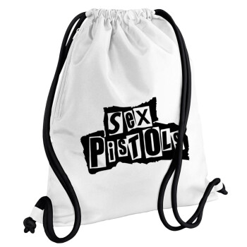 Sex Pistols, Backpack pouch GYMBAG white, with pocket (40x48cm) & thick cords