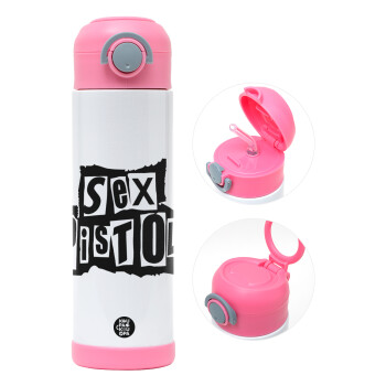 Sex Pistols, Children's hot water bottle, stainless steel, with safety straw, PINK (500ml)