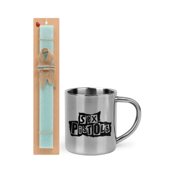 Sex Pistols, Easter Set, metallic thermal cup (300ml) & aromatic flat Easter candle (30cm) (TURQUOISE)