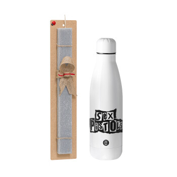 Sex Pistols, Easter Set, metallic stainless thermos bottle (500ml) & scented flat Easter candle (30cm) (GRAY)