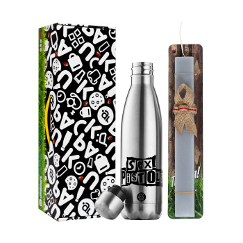 Sex Pistols, Easter Set, metallic stainless thermos flask (500ml) & scented flat Easter candle (30cm) (GRAY)
