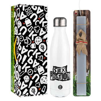 Sex Pistols, Easter candle, metallic white thermos bottle (500ml) & aromatic flat candle (30cm) (GRAY)