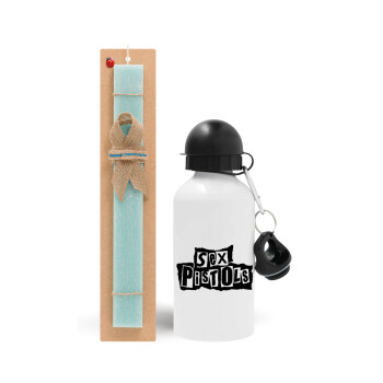 Sex Pistols, Easter Set, metallic aluminum water bottle (500ml) & scented flat candle (30cm) (TURQUOISE)