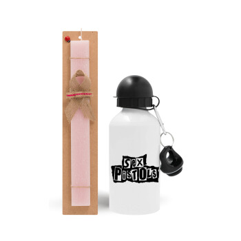 Sex Pistols, Easter Set, metallic aluminum bottle (500ml) & aromatic flat Easter candle (30cm) (PINK)