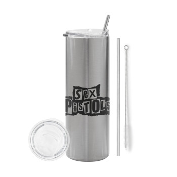 Sex Pistols, Tumbler stainless steel Silver 600ml, with metal straw & cleaning brush