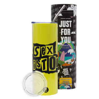 Sex Pistols, Neon Yellow Travel Tumbler, with metal straw (Stainless steel 304 Food grade, BPA free, 600ml)