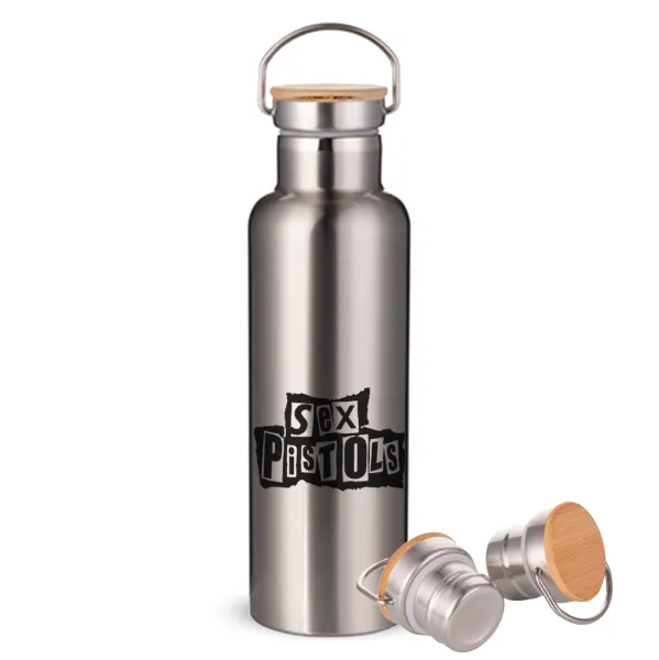 Sex Pistols — Stainless steel Silver with wooden lid (bamboo), double wall, 750ml