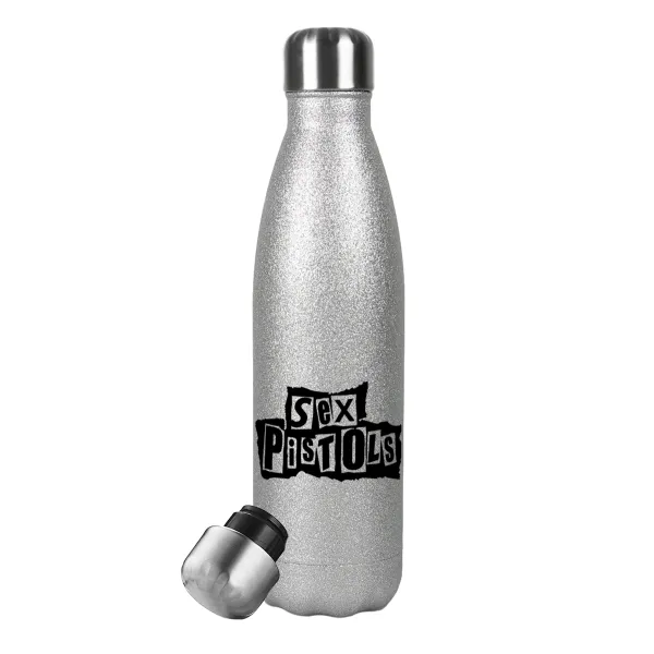Sex Pistols — Metallic Glitter Silver Thermos Flask (Stainless steel), double-walled, 500ml