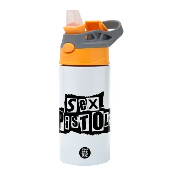 Sex Pistols, Παιδικό παγούρι θερμό, ανοξείδωτο, με καλαμάκι ασφαλείας, Πορτοκαλί/Γκρι (360ml) BPA-FREE