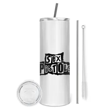 Sex Pistols, Tumbler ποτήρι θερμό από ανοξείδωτο ατσάλι 600ml, με μεταλλικό καλαμάκι & βούρτσα καθαρισμού