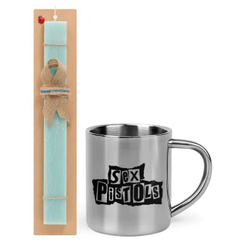 Sex Pistols, Easter Set, metallic thermal cup (300ml) & aromatic flat Easter candle (30cm) (TURQUOISE)