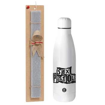 Sex Pistols, Easter Set, metallic stainless thermos bottle (500ml) & scented flat Easter candle (30cm) (GRAY)