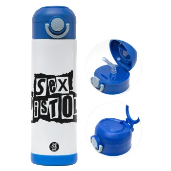 Sex Pistols, Children's hot water bottle, stainless steel, with safety straw, BLUE (500ml)