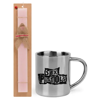 Sex Pistols, Easter Set, metallic thermal cup (300ml) & aromatic flat Easter candle (30cm) (PINK)