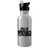 Water bottle Silver with straw, stainless steel 600ml