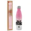 Easter Set, Metallic pink/white (Stainless steel) thermos, double-walled, 500ml & aromatic flat Easter candle (30cm) (PINK)