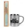 Easter Set, metallic thermal cup (300ml) & aromatic flat Easter candle (30cm) (TURQUOISE)