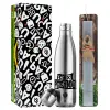 Easter Set, metallic stainless thermos flask (500ml) & scented flat Easter candle (30cm) (GRAY)