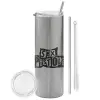 Tumbler stainless steel Silver 600ml, with metal straw & cleaning brush