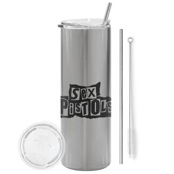 Sex Pistols, Tumbler stainless steel Silver 600ml, with metal straw & cleaning brush
